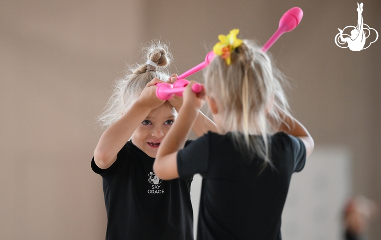 Young gymnasts during a training session