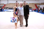 April 5, 2025. Olympic champion Alina Kabaeva, Russia’s Honored coach Vera Shatalina and Academy student Karolina Tarasova at the Russian Championship in Kazan