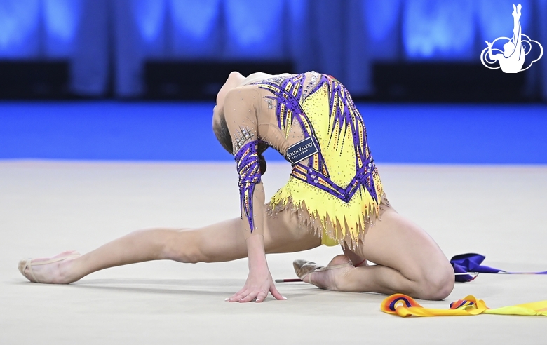 Daria Verenich during an exercise with a ribbon