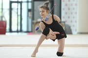 Karolina Tarasova during an exercise with clubs