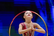 Gymnast during an exercise with a hoop