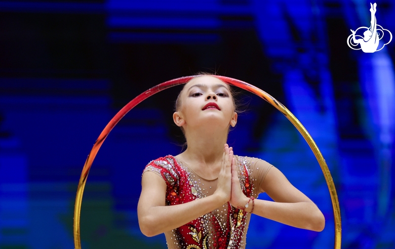 Gymnast during an exercise with a hoop