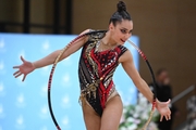 Gymnast during an exercise with a hoop