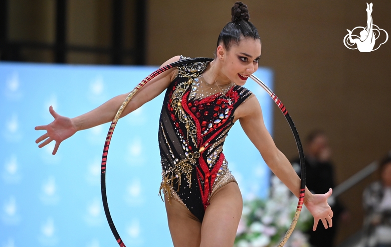 Gymnast during an exercise with a hoop