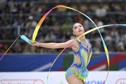 Gymnast during an exercise with a ribbon