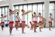 Gymnasts during the training session