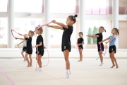 Young gymnasts during training
