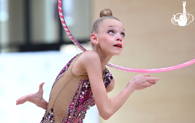 Gymnast during an exercise with a hoop