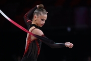 Varvara Toporova during an exercise with a ribbon