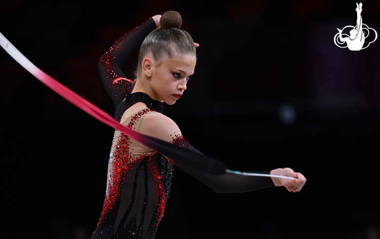 Varvara Toporova during an exercise with a ribbon