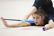 Karolina Tarasova during an exercise with clubs