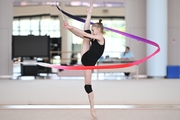 Kristina Voitenko during an exercise with a ribbon