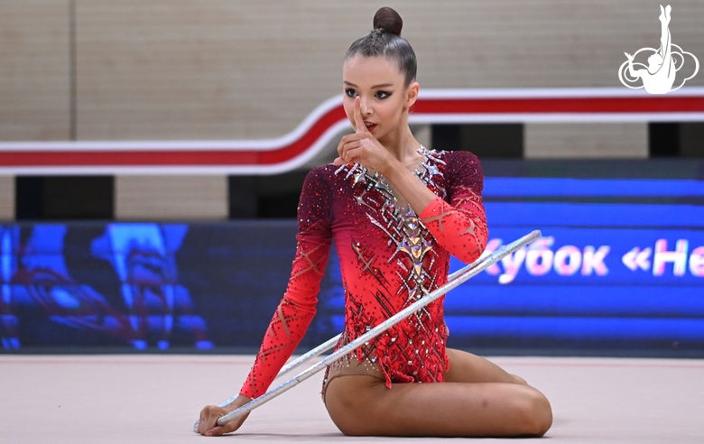 Gymnast during an exercise with a hoop