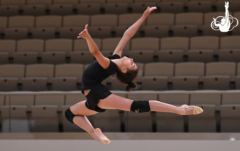 Amina Zamaleeva performs an element during an assessment training session