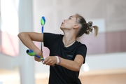 A gymnast during practice at the training camp in the Academy