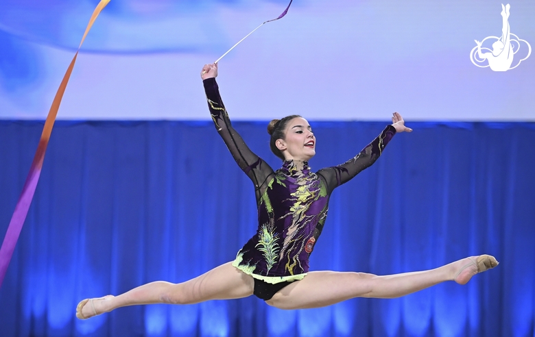 Angela Mazibrada  during an exercise with a ribbon