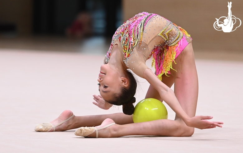 Valeria Medvedeva during an exercise with a ball