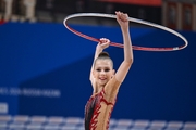 A gymnast during the hoop exercise