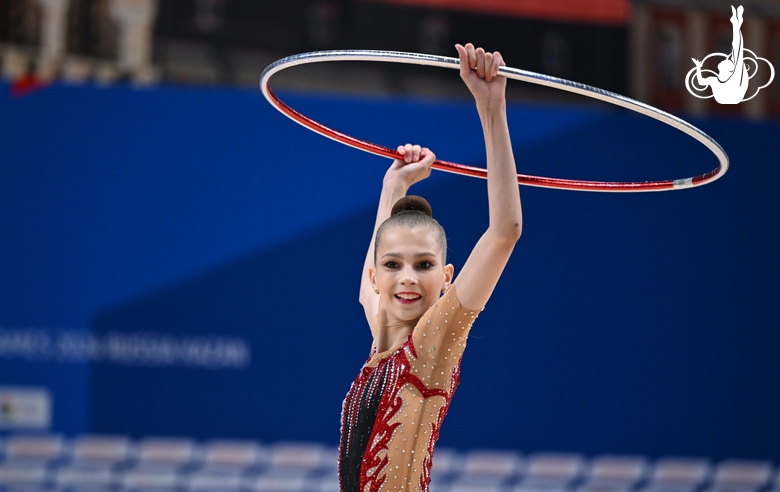 A gymnast during the hoop exercise