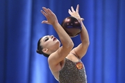 Lala Kramarenko during an exercise with a ball