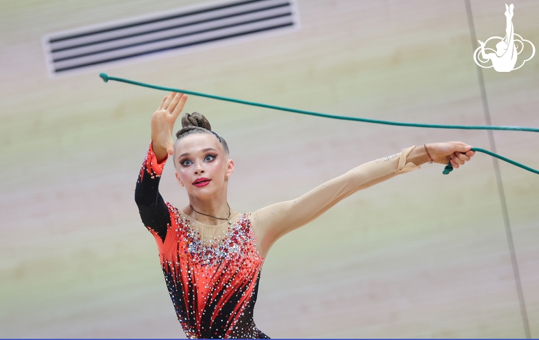 Gymnast during an exercise with a jump rope