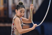 Gymnast during an exercise with a hoop