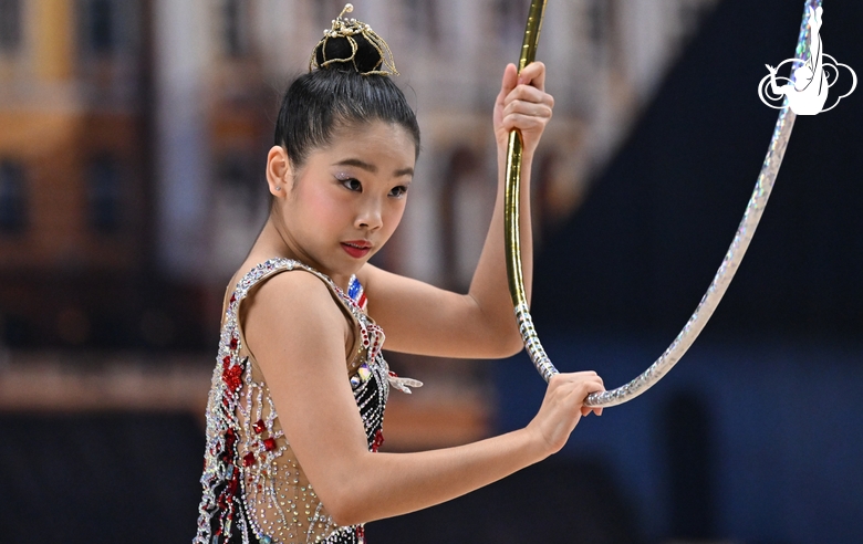 Gymnast during an exercise with a hoop