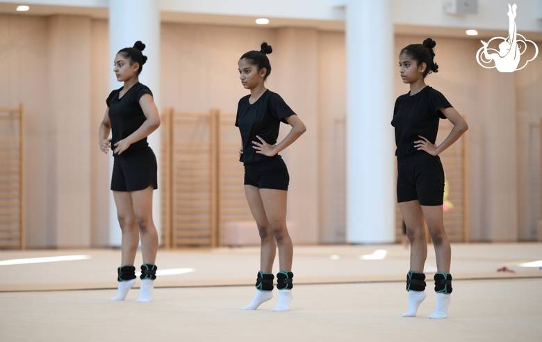 Gymnasts Kimaya Karle, Aryaa and Avani Nitesh Kadam during training at the Academy