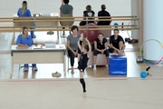 Academy coach Evgenia Eliseeva, choreographer Irina Zenovka, Dina and Arina Averina with Ksenia Savinova during the training session