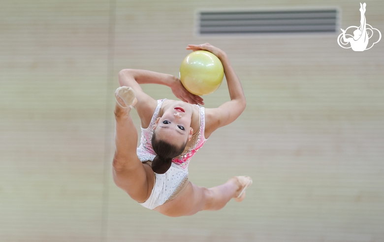 Gymnast  during an exercise with a ball