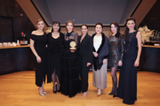 November 18, 2025. Olympic champions Evgeniya Kanaeva, Lori Fang, Alina Kabaeva, Linoy Ashram, Yulia Barsukova, and Aleksandra Timoshenko with organizer Grace Ku at the Sky Grace Cup International Tournament and Beijing Top Open 2025 banquet