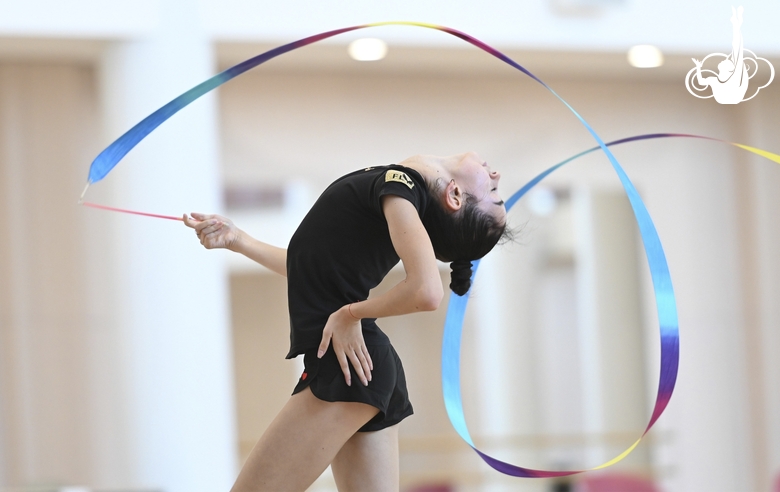 Anna Vakulenko during an exercise with a ribbon