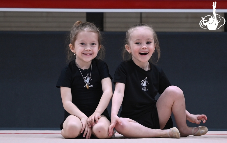 Young gymnasts during rehearsal of the competition opening