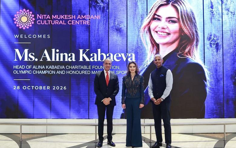 October 28, 2026. Olympic champion Alina Kabaeva during a tour of the Nita Mukesh Ambani Cultural Centre