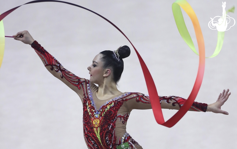 Lala Kramarenko (Russia) during exercise with ribbon