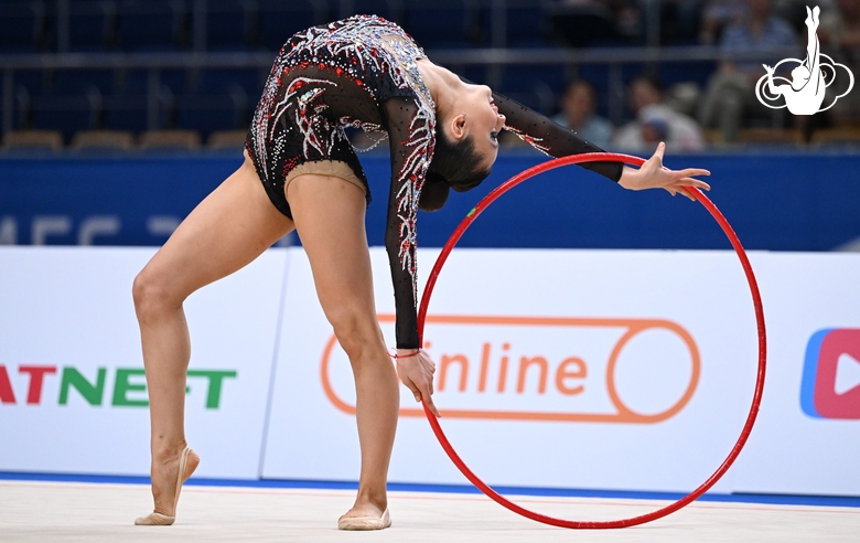 Gymnast during an exercise with a hoop