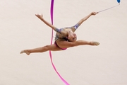 Elvira Belyaeva during an exercise with a ribbon