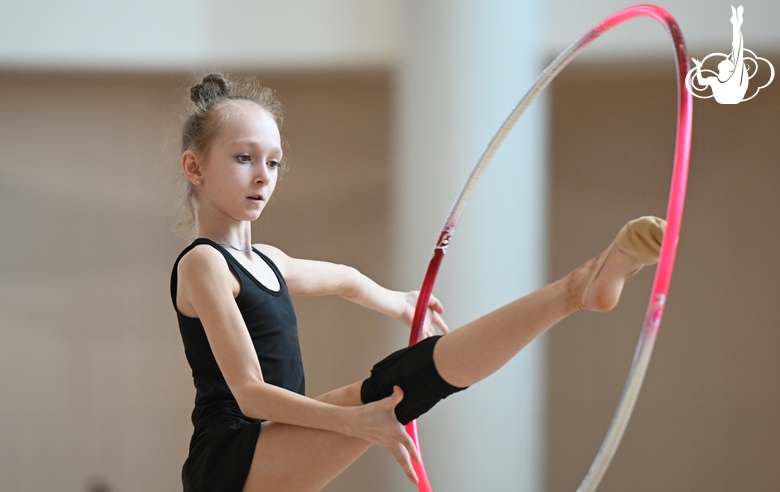 Gymnast during an exercise with a hoop