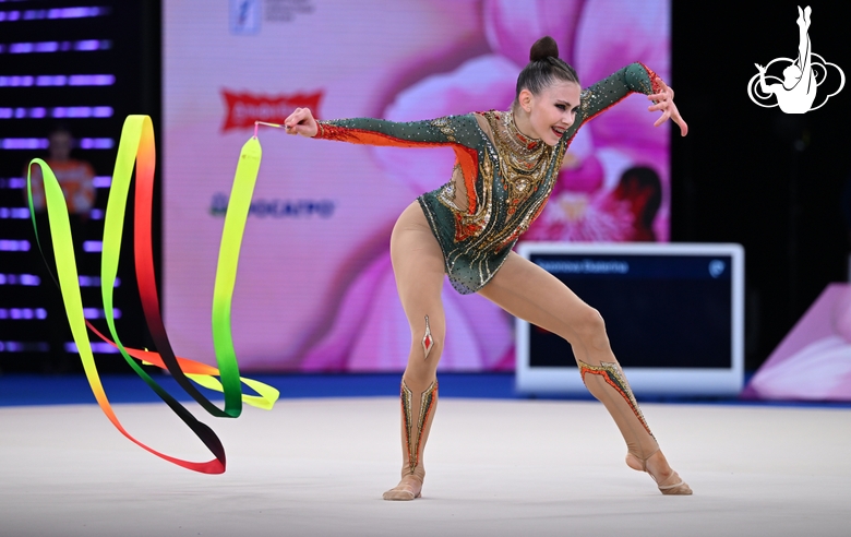 Ekaterina Sazonova during an exercise with a ribbon