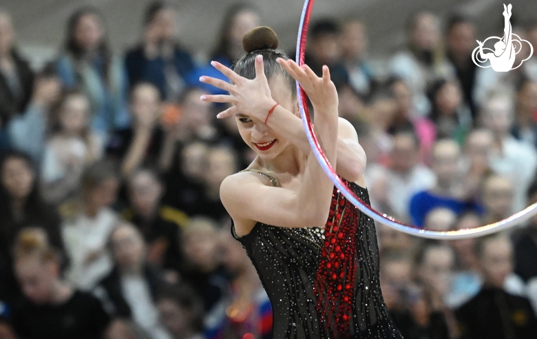 Gymnast during an exercise with a hoop