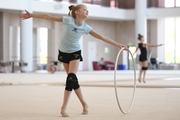 A gymnast during the hoop exercise