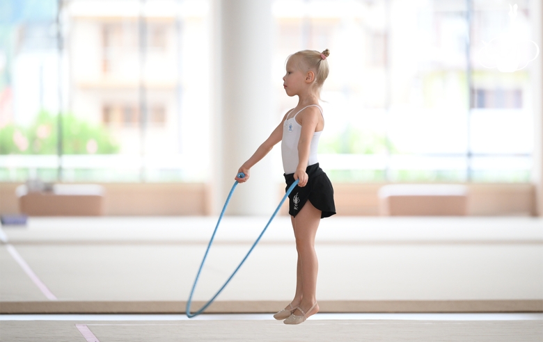A young gymnast during training