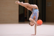 Kristina Voitenko during an exercise with a ball at the control training session