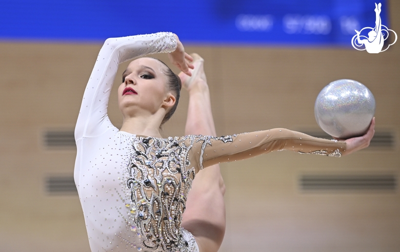 Gymnast during an exercise with a ball