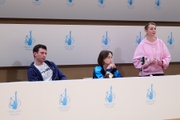 Russian national team choreographer Kirill Barkan and Academy coaches Olga Minigalina and Irina Gusarova during a control training session at the Academy