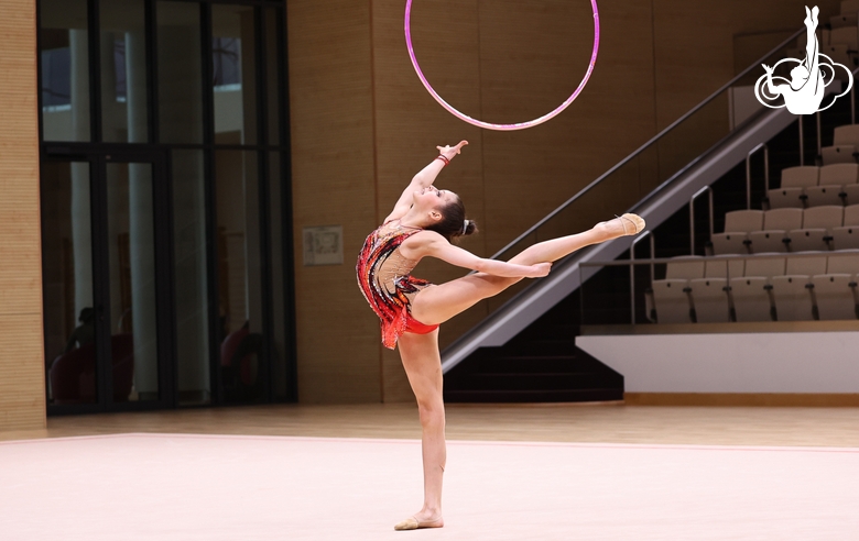 Karolina Tarasova during the hoop exercise at the assessment training session