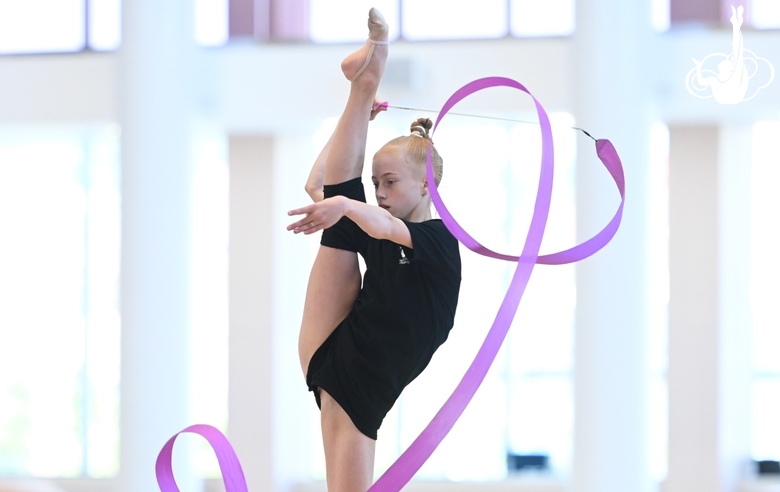 Olga Chernykh during an exercise with a ribbon