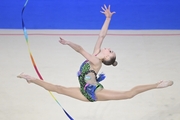 Natalia Usova during an exercise with a ribbon