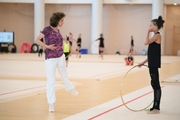Senior coach of the Russian national team Marina Govorova and gymnasts Sofia Ilteryakova, Eva Chevtaeva and Alisa Stamat during the recovery camp at the Academy