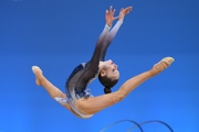 Arina Kovshova during an exercise with a ball